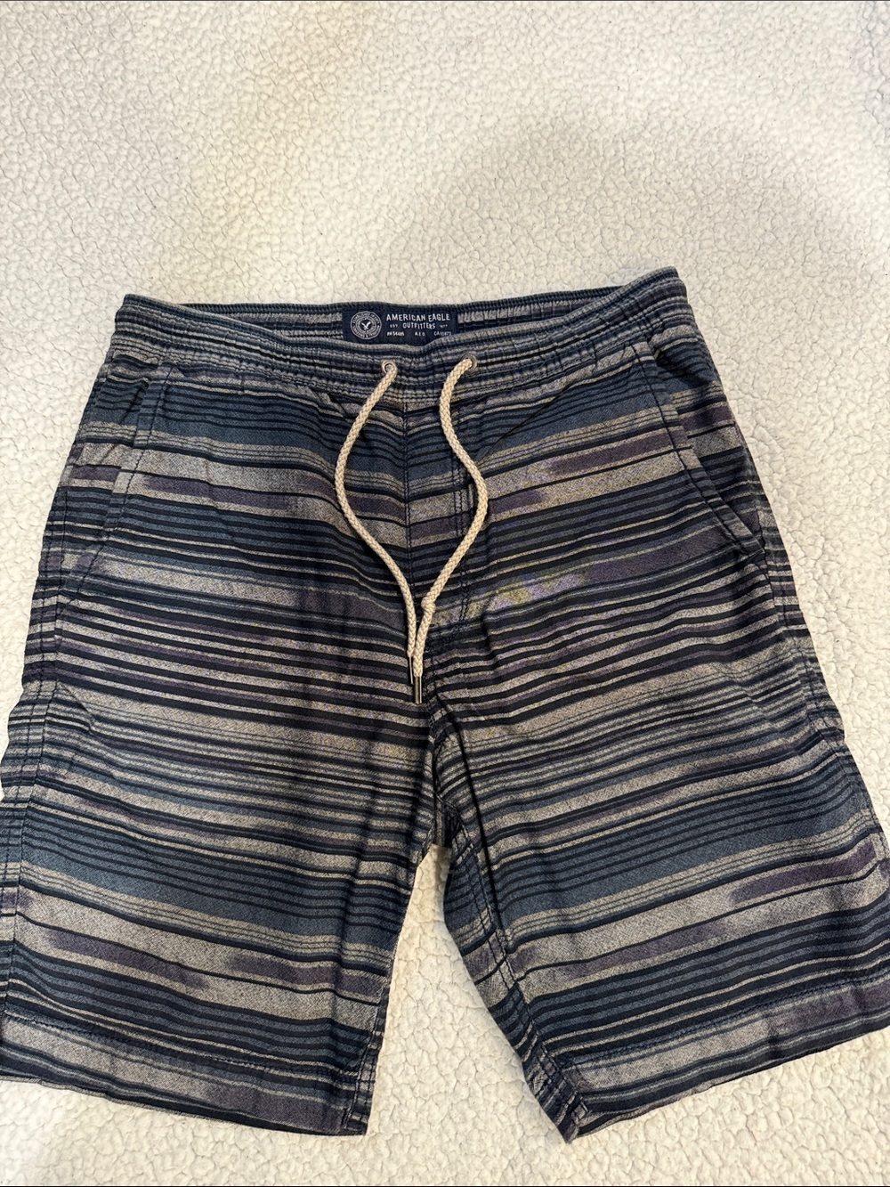 American Eagle Outfitters Navy and Gray Striped Casual Shorts.